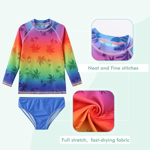 Image of Girls Two Piece Rash Guard Swimsuits Set Long Sleeve Bathing Suit with UPF 50+ Sun Protection Kids Sunsuits Swimwear Set