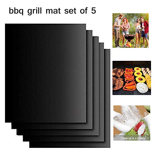 NOBRAND Anti-Stick Barbecue Mat, BBQ Grill Mat Set of 5 Non Stick Oven Liner Reusable Cooking Mats,Heat Resistant and Easy to Clean,40 * 33 * 0.025cm (black)
