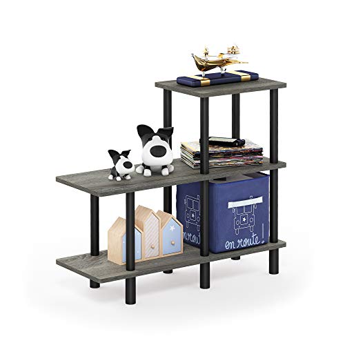 Furinno Turn-N-Tube 3-Tier Cube Ladder Shelf, French Oak Grey/Black