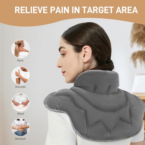 Image of Microwavable Heat Pad for Neck and Shoulders, Warm Compress Wrap, Grey | Weighted Moist Heat for Back, Relief Sore Muscle Stress Tension, Gift for Women