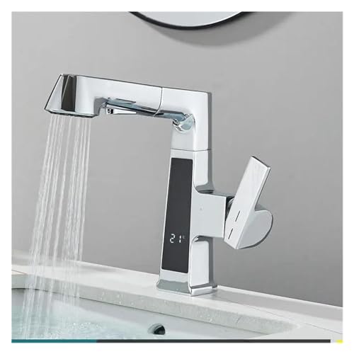 Grifo de baño monomando con indicador de temperatura y caño giratorio cromado