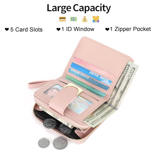 Small Wallet for Women RFID Blocking Leather Compact Bifold Wallets with Zipper Coin Pocket and ID Window3