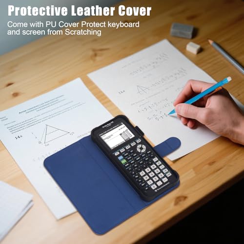 Image of YouKnow PU Leather Protective Case Compatible with Texas Instruments TI-84 Plus CE Color Graphing Calculator with ID Card Slot (Only Case) (Blue)