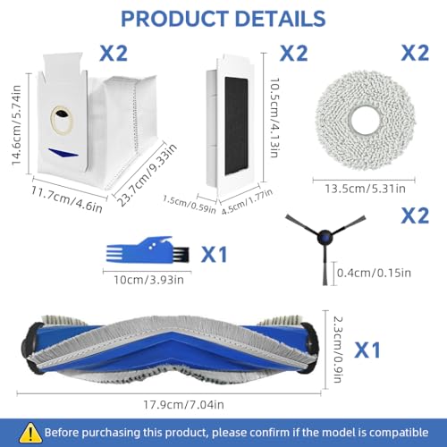 HASTHIP® 10Pcs Replacement Parts for Ecovacs T30 Omni/T30 PRO Omni, Spare Accessories with 1 Main Brush, 2 Side Brushes, 2 Mop Cloth, 2 Filters, 1 Cleaning Brush, 2 Dust Bags - Cleaning Tools 3 41BLzLyvnTL