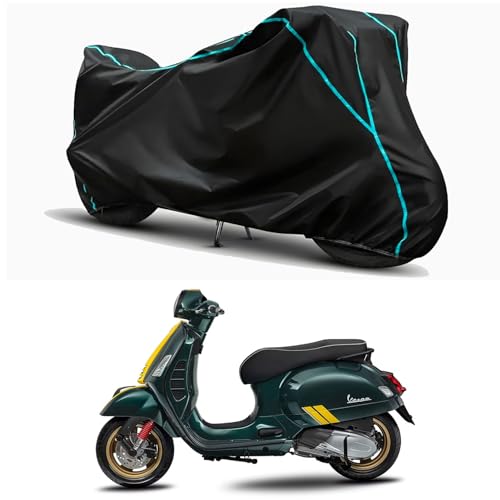 Image of Waterproof Bike Body Cover Compatible for | Vespa SXL 150 Racing | Taffeta Fabric, Sky Piping Design, Bottom Elastic Fit | Dustproof, Sun UV & Rain Protection for All Weather.