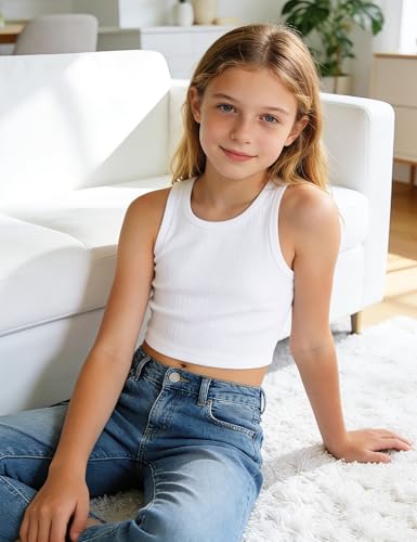 Image of Auranso Girls Tank Tops 2 Pack Ribbed Knit Sleeveless Crop Tops for Kids