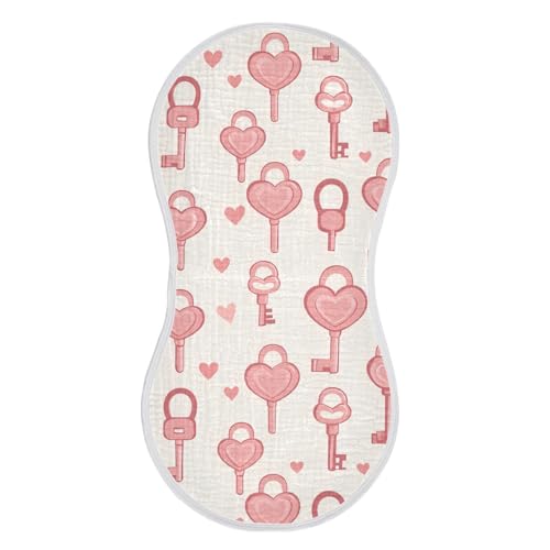 vvfelixl Muslin Burp Cloths Pink Heart Keys Baby Washcloths for Baby Girl Boys 2 Pack