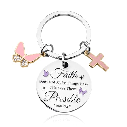Cross Keychain for Women Girls Catholic Religious Christian Gifts for Family Friends Cross Keychain Party Favor Engraved Jesus Keychain Prayer Faith Blessed Gift Key Chains Birthday Easter Bible Gifts
