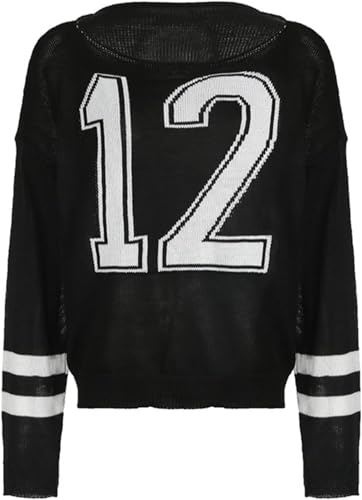 Y2K Jersey Sweatshirts One Shoulder Number Graphic Sweater Vintage Long Sleeve Oversized Tops Going Out Streetwear