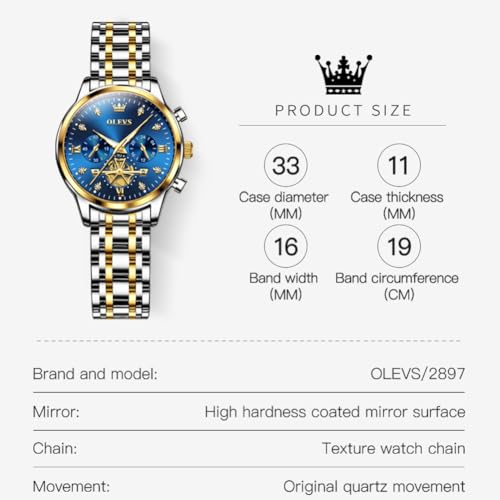 Image of OLEVS Womens Watches Chronograph Luxury Diamond Dress Analog Quartz Wrist Watches Stainless Steel Waterproof Luminous Ladies Watch