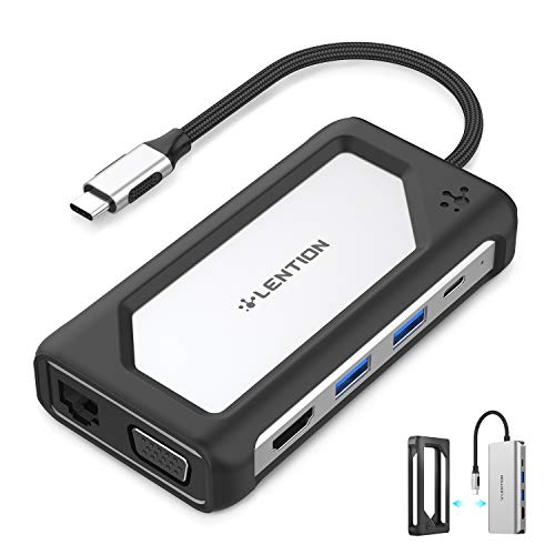 LENTION USB C Multiport Hub with 4K HDMI, VGA, 3 USB 3.0, Gigabit Ethernet, Type C Charging Adapter Compatible 2020-2016 MacBook Pro, New Mac Air/Surface, ChromeBook, More (CB-C75, Silver)