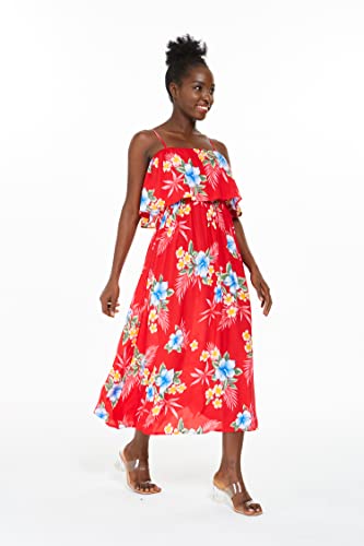 Image of Matchable Family Hawaiian Luau Men Women Girl Boy Clothes in Hibiscus Red