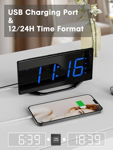 Pplee P-1018I-B-BLUE Super Loud Alarm Clock For Really Heavy Sleeper Adults With Bed Shaker,Plug In Digital Dual Alarm Clock For Deep Sleeper,2Usb Charger Ports,Dimmer,12/24H,Dst,Loudest Simple Clock thumb #5