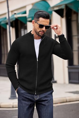 COOFANDY Mens Zip Up Cardigan Sweater Slim Fit Casual Full Zip Sweaters Knit Stand Collar Cardigans with 2 Front Pockets3