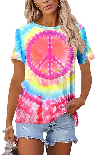 Peace Sign Love T-Shirt for Women Flower Graphic Shirt Hippie Short Sleeve 60s 70s Shirt Inspirational Tee Tops