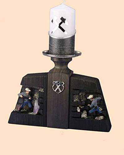 Minibergwerk Kumpel vor Ort m. Kerzenhalter, Wismutkumpel m. Schaufel + Bohrhammer bunt BxH: ca. 24x17 cm NEU Zinnfiguren Erz Abbau