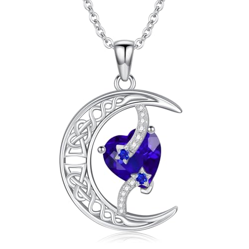TOUPOP Moon and Star Birthstone Necklace for Women 925 Sterling Silver Celtic Moon Jewelry Birthday Christmas Gifts for Her Girlfriend