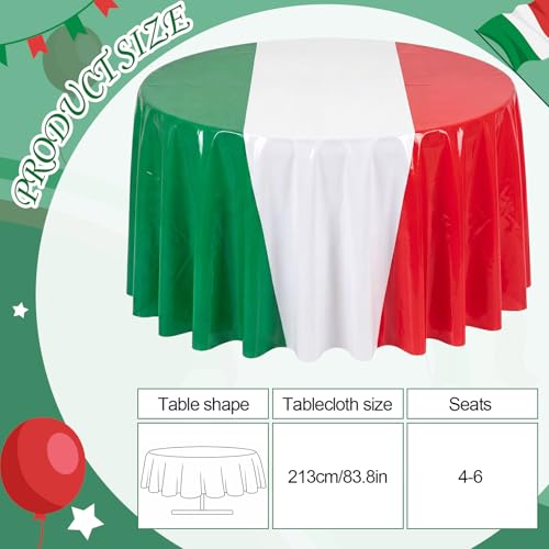 Image of Hahafelt 6 Pcs Italian Flag Plastic Tablecloth 84 Inch Round Red White and Green Disposable Table Cover Italy Circular Table Cloth for Italy Family Gathering Kitchen Decoration