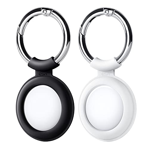 AirTag 用 ESR キーホルダー、AirTag (2021) 用シリコンケース、2 パック、ソフトで柔軟なロケーターホルダー、ポータブル保護ケース、強力な信号を維持、ブラック |白