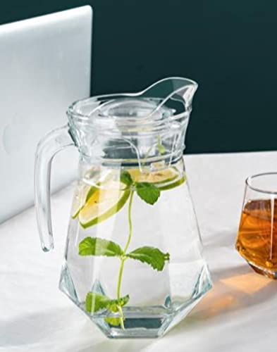 Image of Premium 1300ML Glass Water Jug with Airtight Lid & Handle | Beverage Carafe for Home Office Etc | Pitcher for Serve Juice Milk Beverage Chaas Cocktail (V Duck Pot 1.3 Liter)