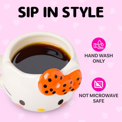 Image of Silver Buffalo Sanrio Hello Kitty Orange Black Bow, 3D Sculpted Mug, 20oz | Halloween Colors, Ceramic, 0.59 Liters