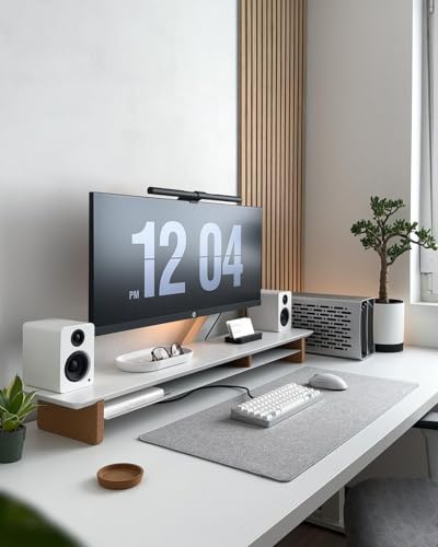 Image of Deskvue 46 inch Dual Monitor Desk Shelf | with FULL LENGTH Aluminum Under-Shelf | Large Monitor Riser | Office Desk Storage | Grovemade Inspired | MATTE WHITE