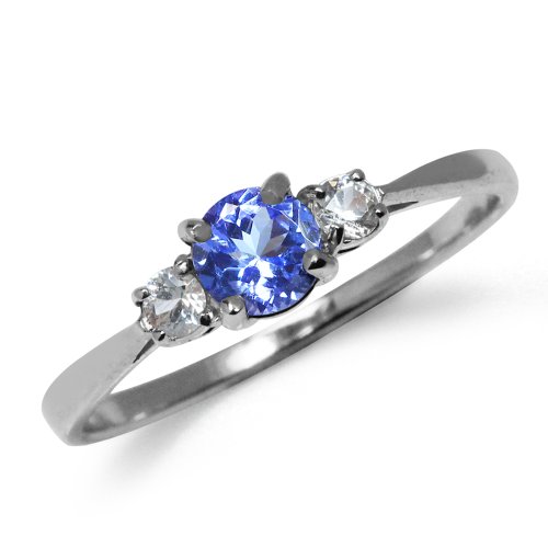 Silvershake Petite Genuine Tanzanite and White Sapphire 925 Sterling Silver Ring Size 6