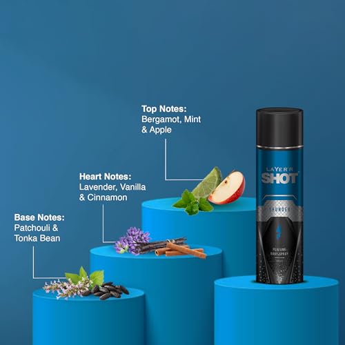 Image of Layer'r Shot Thunder Body Spray for Men 120ml | Long-Lasting Oriental Deodorant | Fresh Bergamot, Mint & Vanilla Notes | Daily Use | Skin-Friendly & IFRA Certified