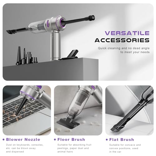 KITBEZN Handstaubsauger, Handstaubsauger Akku Kabellos, 4-in-1 Auto Staubsauger Stark, Akku Staubsauger mit Bürstenloser Motor per Auto, Haus, Tierhaare, Sofa Reinigung, Silber