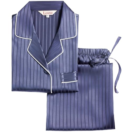 Image of Lonxu Silk Satin Womens Pajama Sets Button Down Sleepwear Loungewear XS~3XL