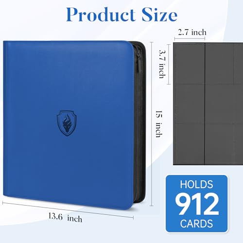Image of Premium Zip Card Binder 12 Pocket, Fabmaker 912 Pockets Trading Card Binder, PU Zipper Card Collection Album, Sturdy Side-Loading Card Book Holder for Game & Sports Cards, Royal Blue