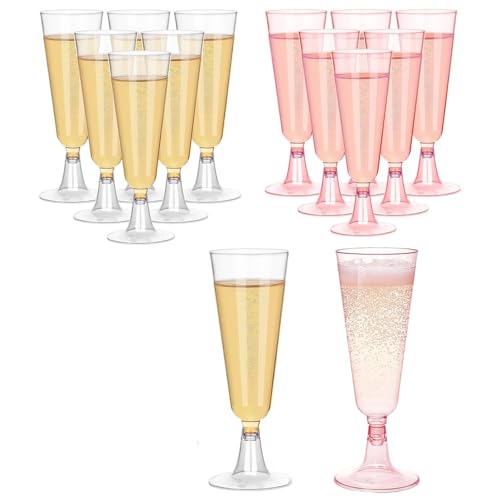 shanmeshan Champagne Flutes Plastic 100 Pack Wine Glasses Disposable Champagne Glasses 5 Oz Clear and Pink Shot Cups Christmas Party Wedding Birthday Drinking Beer Water Dessert Cocktail Cups Bulk