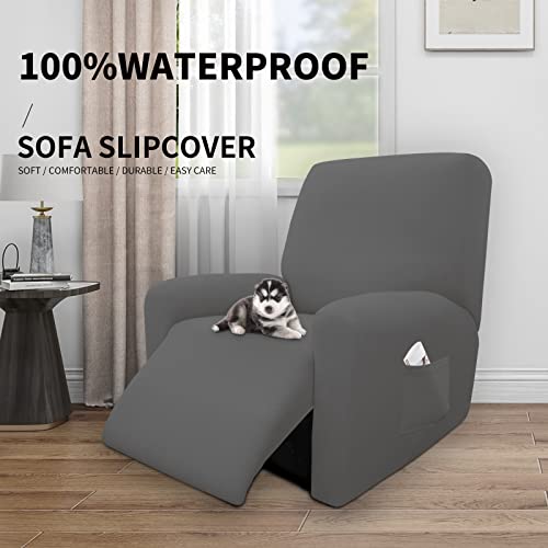 Image of Easy-Going 4 Pieces Waterproof Recliner Chair Slipcover Washable | Stretch Soft Couch Cover for Dogs, Sofa Slipcover for Recliner Couch Furniture Protector for Kids, Pets Gray