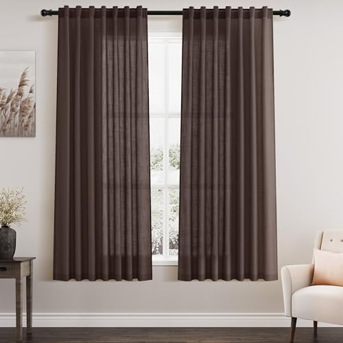 Image of Linen Curtains 63 Inch Long for Living Room Coffee 2 Panels