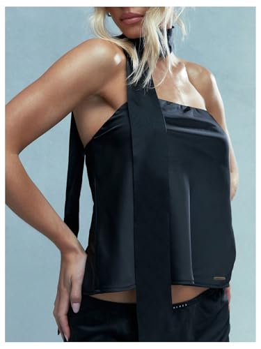 SHENHE Women's Satin Tube Top Strapless Backless Sexy Bandeau Tank Crop Top with Scarf3