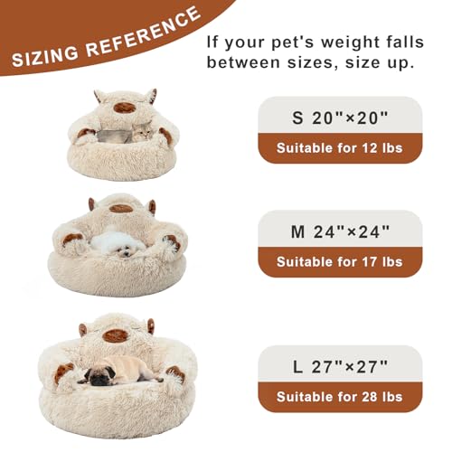 Jiupety Calming Dog and Cat Bed, Cozy Donut Cute Small Dog Beds, Anti Anxiety Round M(24" x 24" x 8") Size for Pets up to 17 lbs, Camel - Image 5