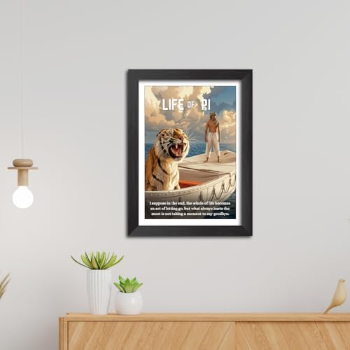 Image of TenorArts Life of Pi Quotes Poster Hollywood Movie Posters Vector Art Photo Frame Painting With Dark Wooden Texture (12inches x 9inches)