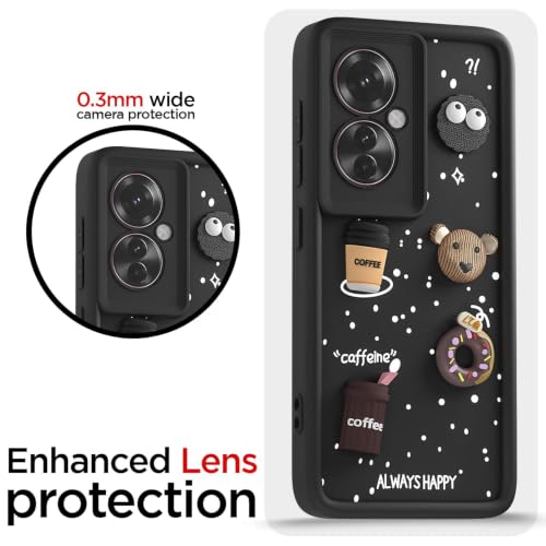 Image of Bintage Cute Fun Taddy Cartoon 3D Ball Bear Milk Donut Coffee Cup Silicon Case Full Body & Camera Protection Back Cover Compatible for Oppo F25 Pro 5G - Black