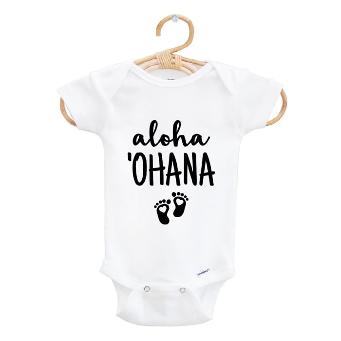 Image of Aloha 'Ohana Baby Bodysuit, Hawaii Themed Pregnancy Announcement to Family Bodysuit, Hello Family Hawaiian Baby Announcement, Coming Home Outfit, Size 0-3 Months