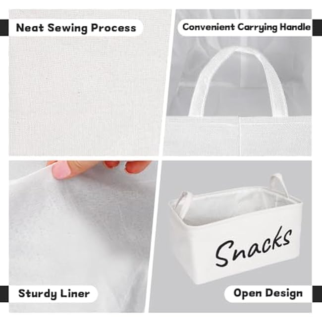 Snack Organizer Basket for Home Office: Snack Bin for Pantry (2 White Baskets)