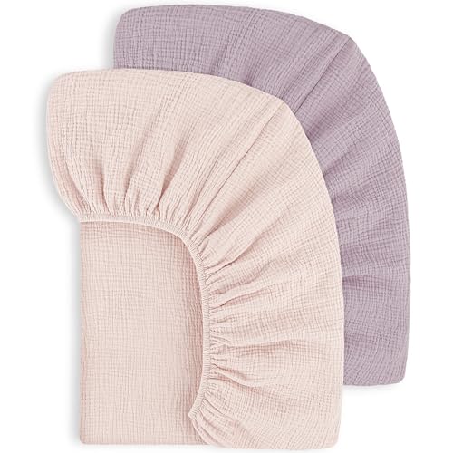 Susurration Muslin Crib Sheets 2Pack 100% Cotton Soft&Breathable Nursery Sheet 28X52Inch Baby Fitted Bed Sheets For Standard Crib Mattress&Toddler Bed Mattress cover