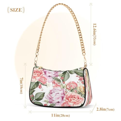 Image of Shoulder Bags for Women Flower Floral Hobo Tote Handbag Small Clutch Purse with Zipper Closure