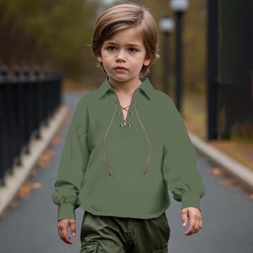 Renaissance Shirt for Kids Boy Vintage Medieval Pirate Tshirts Tween Boys Cotton Linen Long Sleeve V-Neck Performance Tops2