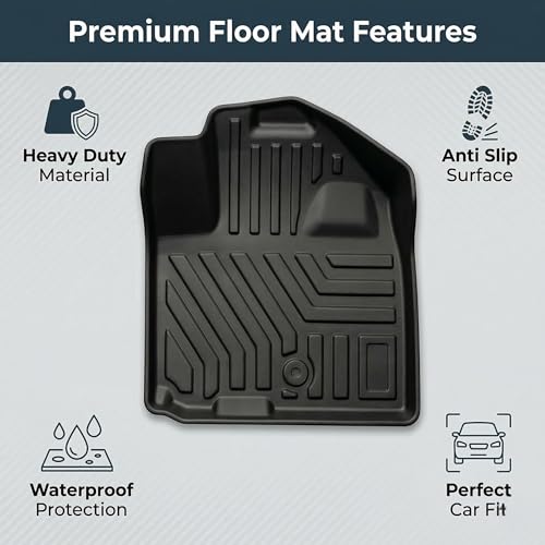 Image of EV MASTER Car Floor Mats for Tata Punch EV Hybrid (2026 Onwards) Complete Set | Waterproof | Anti-Slip | Luxury Premium Car Mat | Full Coverage | Custom Fitted Car Foot Mats (5D Black)