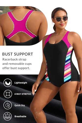 Image of Aqua Eve Plus Size Swimsuits Athletic One Piece Bathing Suit for Women Tummy Control Slimming Swimwear