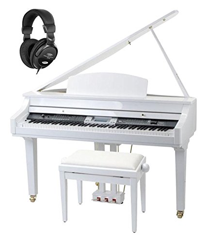 Classic Cantabile GP-500 Piano à Queue Numérique Blanc Brillant SET incl. Banquette + Casques