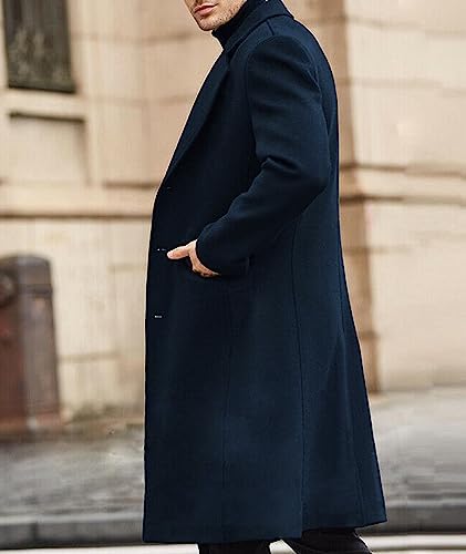 Image of Men's Casual Trench Coat Slim Fit Notched Collar Long Jacket Overcoat Single Breasted Pea Coat wih Pockets