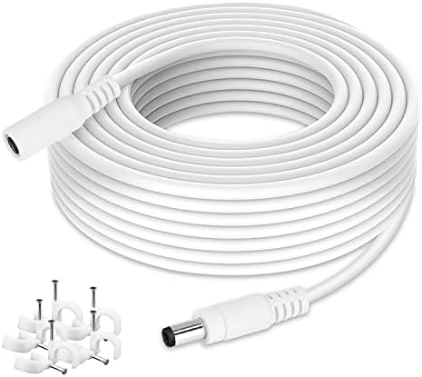 DC Power Extension Cable 33ft, 2.1mm x 5.5mm Plug Compatible with 12V DC Adapter Cord for CCTV Security Camera, IP Camera, Standalone DVR (33ft White)