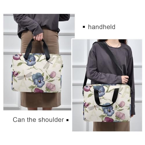 Maletín para portátil beige con estampado floral miniatura 2