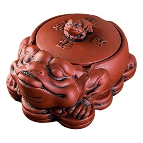 Handmake Ceramic Ashtray with Lid, Chinese Zisha Retro Ash Holder for Cigarettes, Desktop Smoking Ash Tray for Home Office Decoration (Red Pixiu) Cover